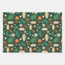 Kerstballen en Winter Bladgroen Inpakpapier Vel