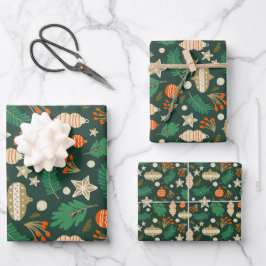 Kerstballen en Winter Bladgroen Inpakpapier Vel