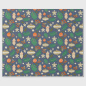 Kerstballen en Winter Blauw gebladerte Cadeaupapier (Vlak)