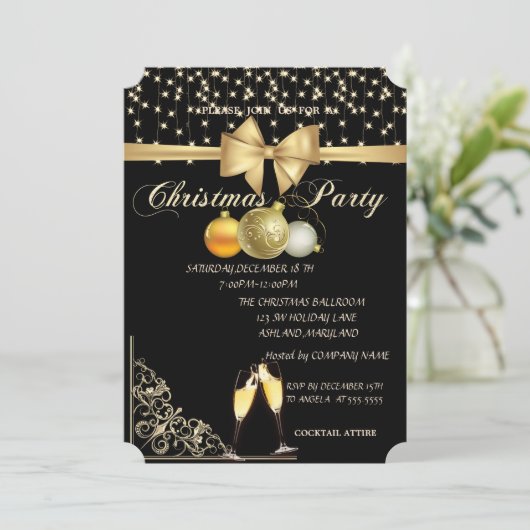 kerstballen, glas, Bow Company Kerstparty Kaart (Staand voorkant)