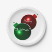 kerstballen: glimmend rood en groen met groet papieren bordje (Voorkant)