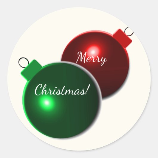 kerstballen: glimmend rood en groen met groet ronde sticker (Voorkant)
