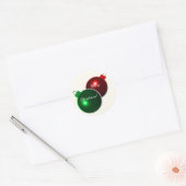 kerstballen: glimmend rood en groen met groet ronde sticker (Envelop)