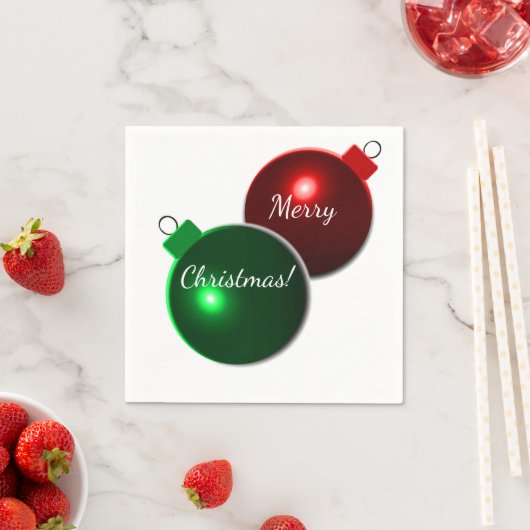 kerstballen: glimmend rood en groen met groet servetten (Insitu)