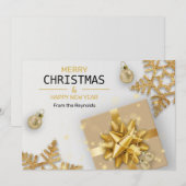 kerstballen Gold Gift Box Gold Snowflakes Feestdagenkaart (Voorkant / Achterkant)