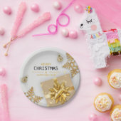 kerstballen Gold Gift Box Gold Snowflakes Papieren Bordje (Feest)