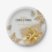 kerstballen Gold Gift Box Gold Snowflakes Papieren Bordje (Voorkant)