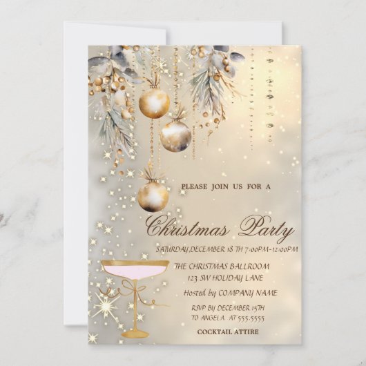 Kerstballen Goud Glas Feest Kaart (Voorkant)