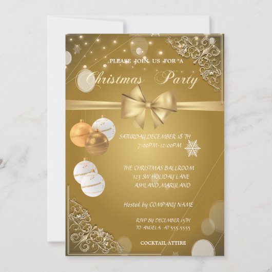 Kerstballen, Gouden Boog, BedrijfsKerstfeest Kaart (Voorkant)