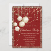 Kerstballen Gouden Lovertjes Frame Rode Kerst Kaart (Voorkant)