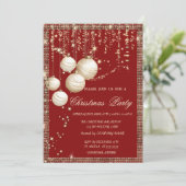 Kerstballen Gouden Lovertjes Frame Rode Kerst Kaart (Staand voorkant)