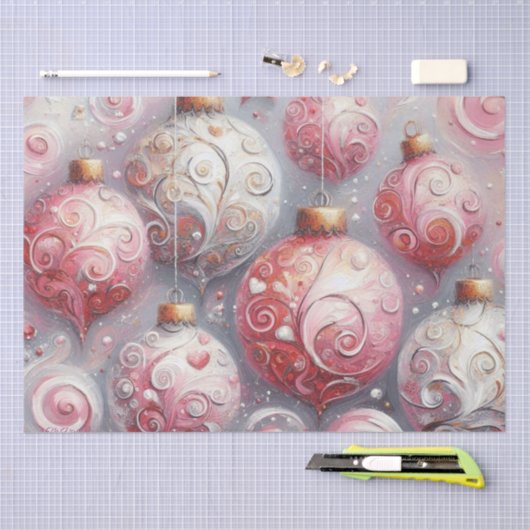 Kerstballen grillige wervelingen roze decoupage tissuepapier (Craft)
