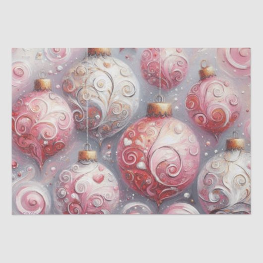 Kerstballen grillige wervelingen roze decoupage tissuepapier (Voorkant)