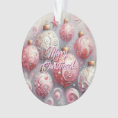 Kerstballen grillige wervelingen roze wit grijs ornament (voorkant)