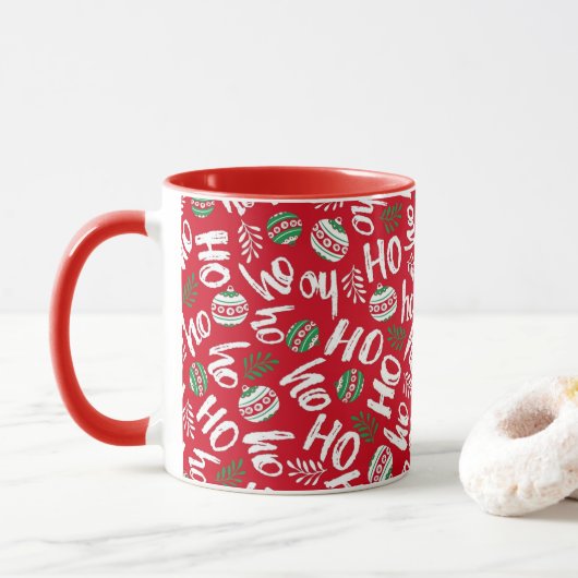 Kerstballen helderrood mok (Met donut)