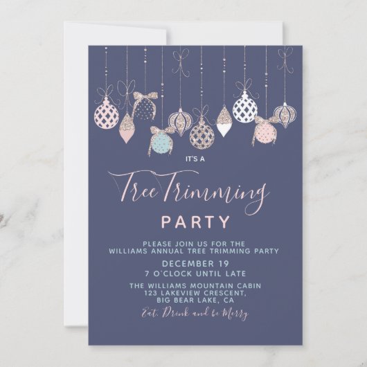 Kerstballen Holiday Tree Trimmen Party Feestdagenkaart (Voorkant)