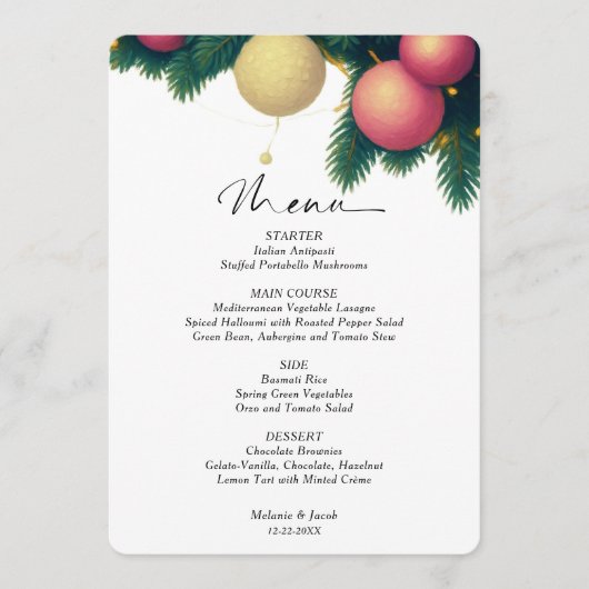Kerstballen Huwelijksmenu Menu (Voorkant)