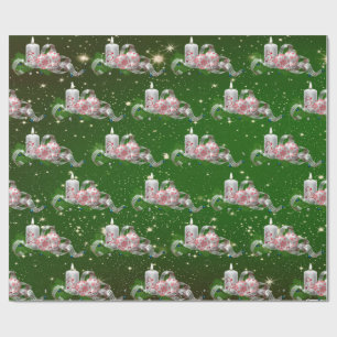 kerstballen, kaarsen Green Holiday Cadeaupapier
