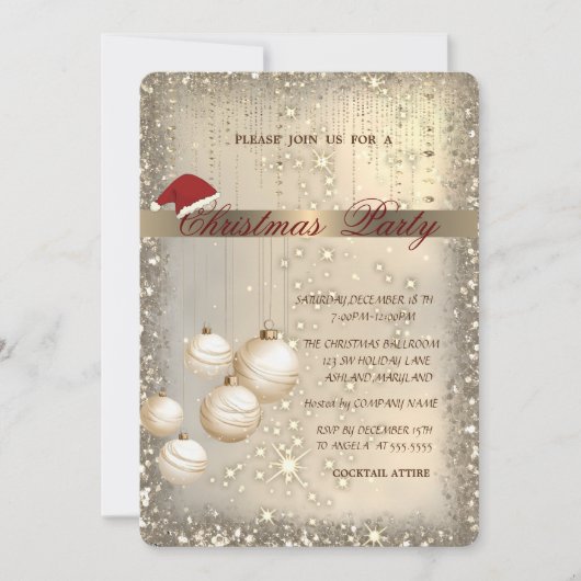 Kerstballen Kerstman Hoed Glitter Kerstfeest Kaart (Voorkant)
