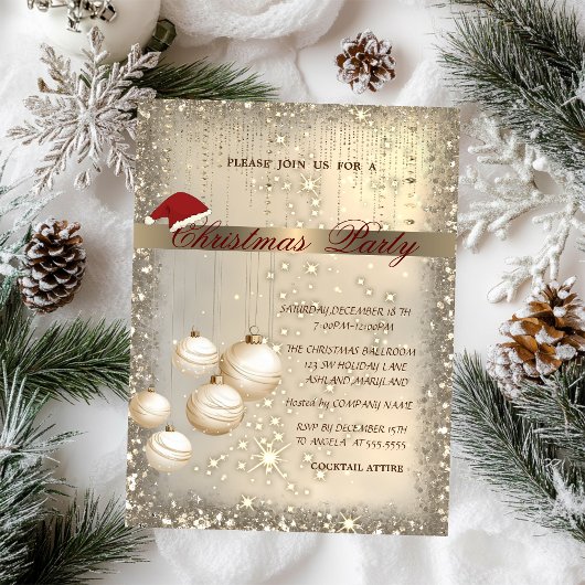 Kerstballen Kerstman Hoed Glitter Kerstfeest Kaart