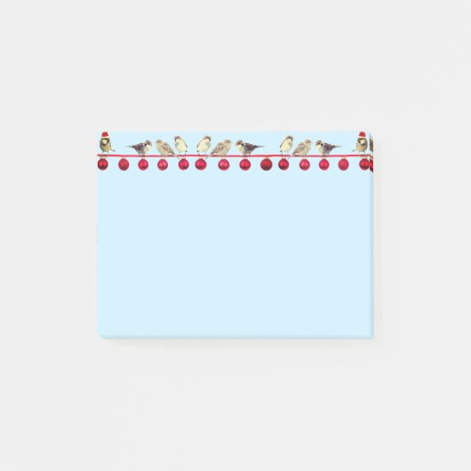 Kerstballen & kerstzangvogels op lichtblauw post-it® notes (Voorkant)
