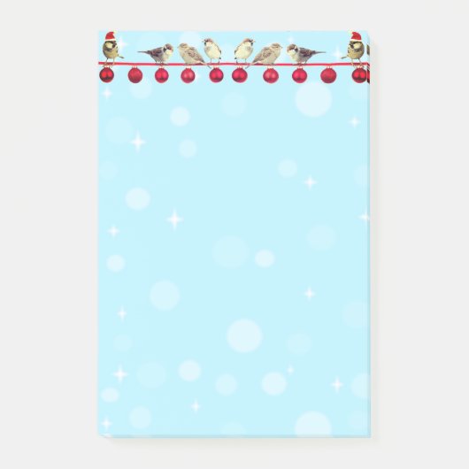 Kerstballen & kerstzangvogels op luchtblauw post-it® notes (Voorkant)