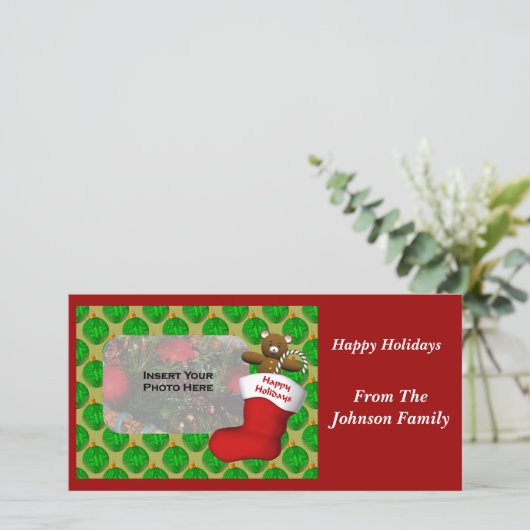 Kerstballen Kous Kerst Foto Kaart (Staand voorkant)