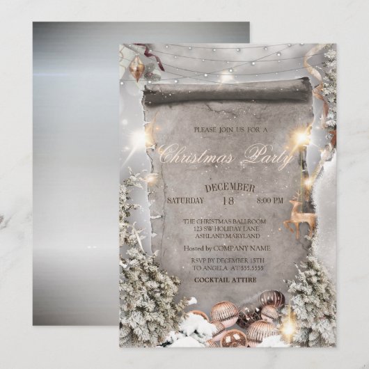 Kerstballen, Lichten Pine Tree Zilveren Kerstmis Kaart (Voorkant / Achterkant)