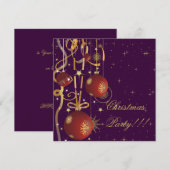 Kerstballen & linten paarse feestuitnodiging kaart (Voorkant / Achterkant)