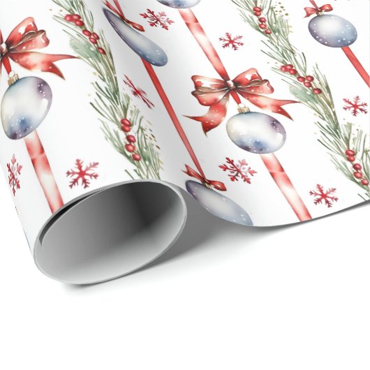 Kerstballen met rode bogen creatief cadeaupapier (Rol Hoek)