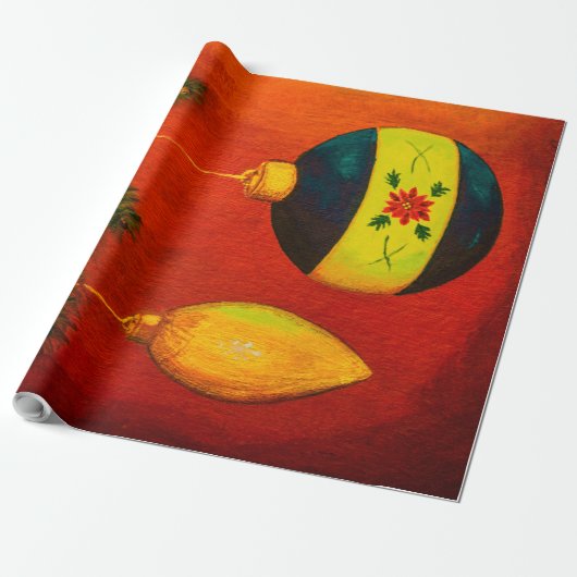 kerstballen met rood cadeaupapier (Uitgerold)