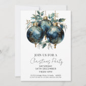 Kerstballen Navy Gold Holiday Kaart (Voorkant)