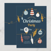 Kerstballen nodigen  goudmarine uit kaart (Voorkant / Achterkant)