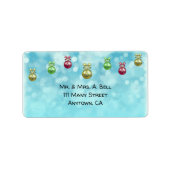 kerstballen op blauwe sneeuwvlokken etiket (Voorkant)