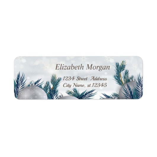 kerstballen op pine Tree Branches Etiket (Voorkant)