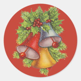 Kerstballen op rood ronde sticker