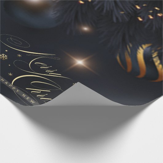 Kerstballen Pine Tree Branches Zwart Cadeaupapier (Hoek)