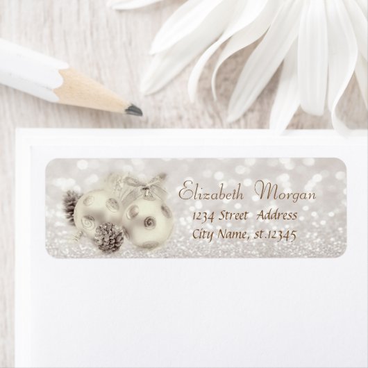 Kerstballen, Pinecone, Glittery Bokeh Etiket (Insitu)