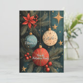 Kerstballen Plat Kerstkaart met Vintage Uitstralin (Staand voorkant)