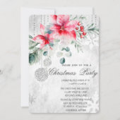 Kerstballen, Poinsettia Grijs Kerstfeest Kaart (Voorkant)