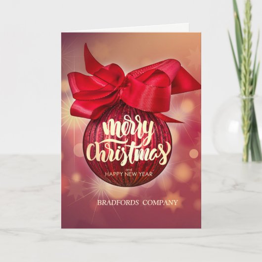 Kerstballen Red Bokeh Christmas Company Feestdagen Kaart (Voorkant)