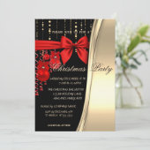 kerstballen, rood, boog, gouden partij kaart (Staand voorkant)