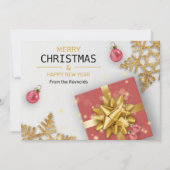 kerstballen Rood cadeaudoos Goud Snowflakes Feestdagenkaart (Voorkant)