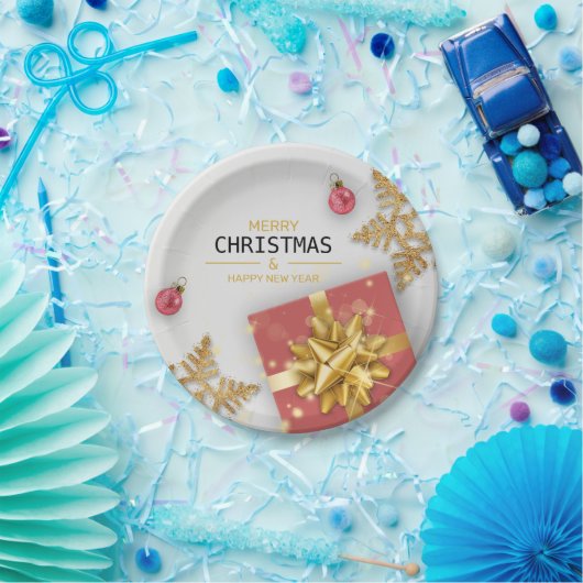 kerstballen Rood cadeaudoos Goud Snowflakes Papieren Bordje (Feest)