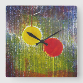 Kerstballen rood geel feestelijke decoraties vierkante klok