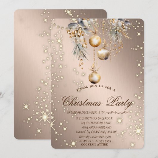 Kerstballen Roze Goud Kerstmis  Kaart (Voorkant / Achterkant)