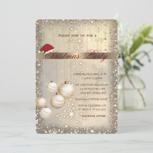 Kerstballen Santa Hat Sparkle kerstfeest Kaart (Staand voorkant)