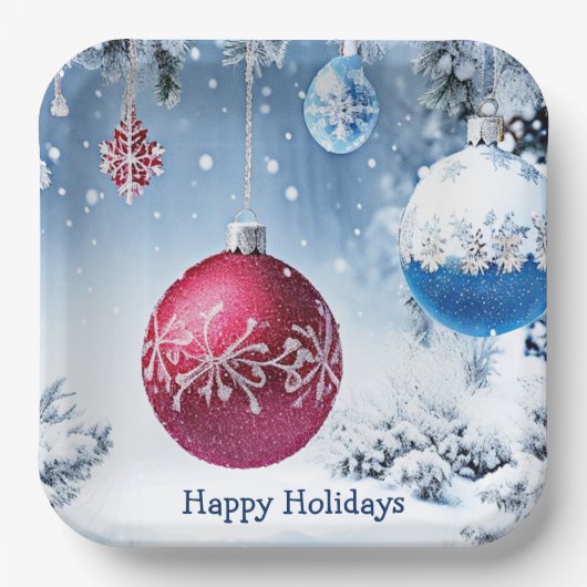 Kerstballen Sneeuw Kerst Papier Bord (Voorkant)