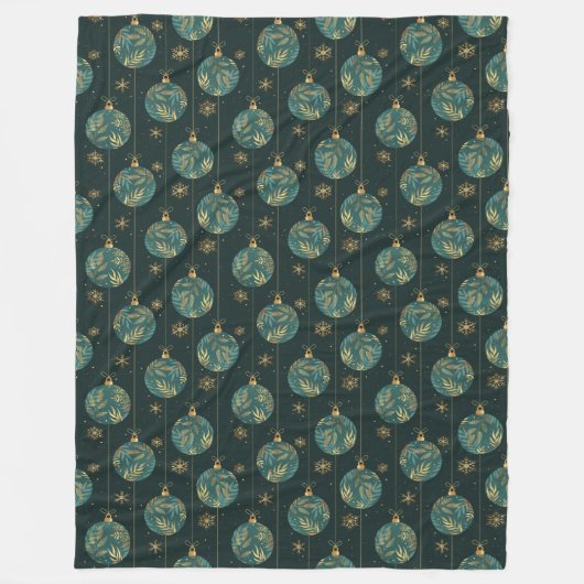 Kerstballen Sneeuwvlokken Goud Loof Bladeren Fleece Deken (Voorkant)