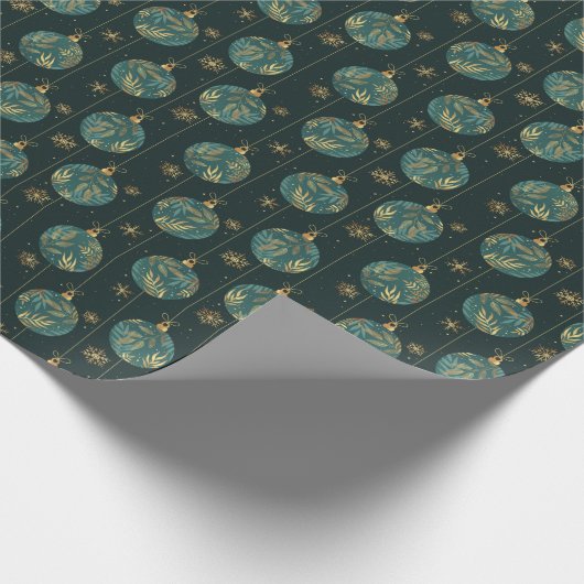 Kerstballen Sneeuwvlokken Gouden Loof Bladeren Cadeaupapier (Hoek)